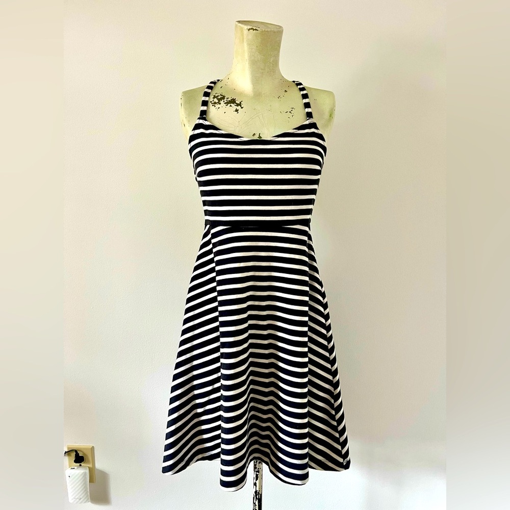 Old Navy Fit & Flare Black and White Nautical Stripe Dress XS